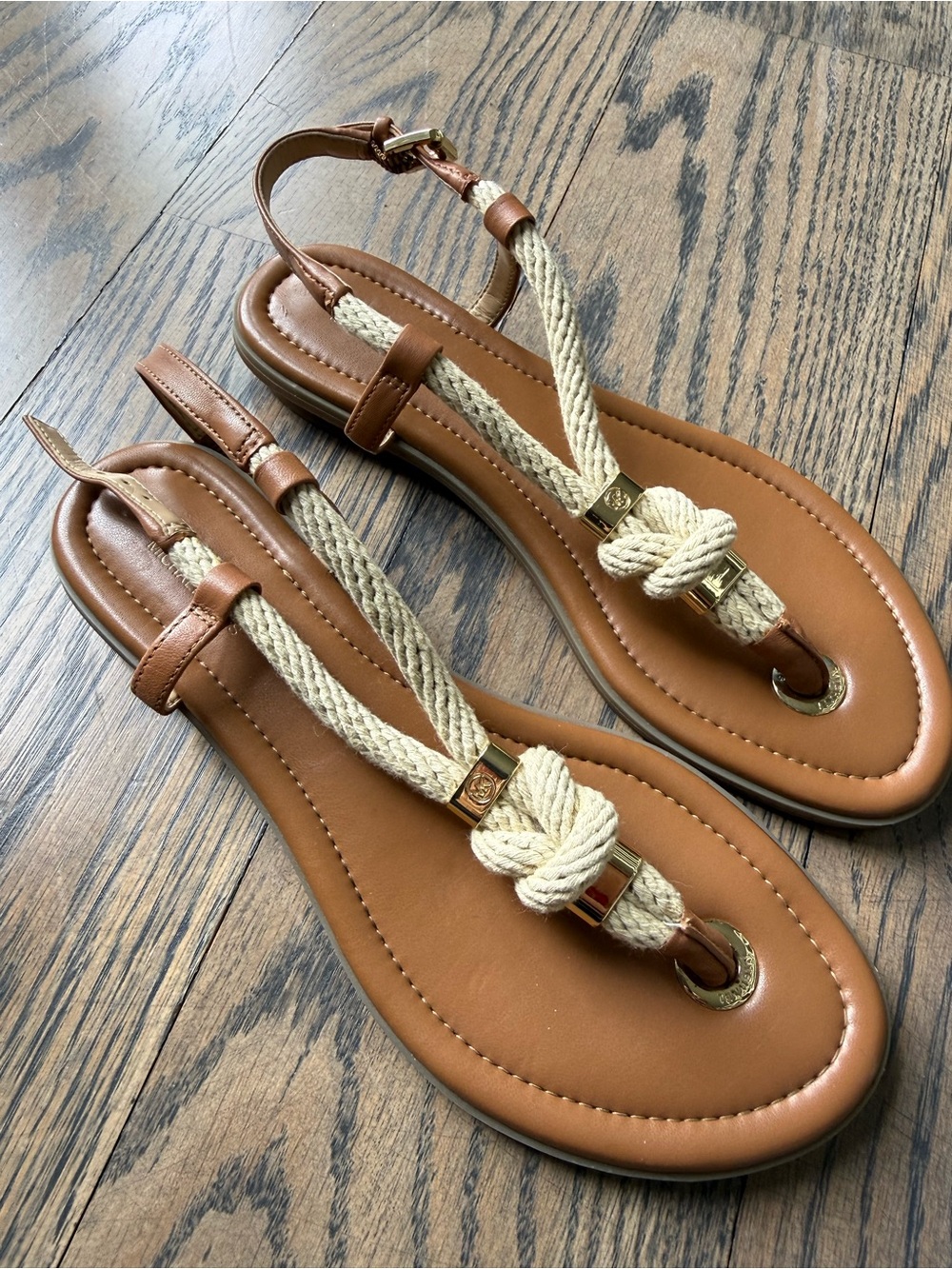 Michael Kors Tan and Beige Rope T-Strap Sandals size 6.5. Like new condition. - Picture 4 of 7